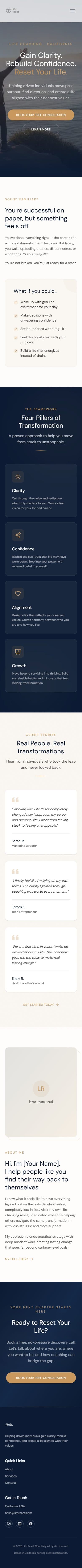 Mobile view of the Life Reset template