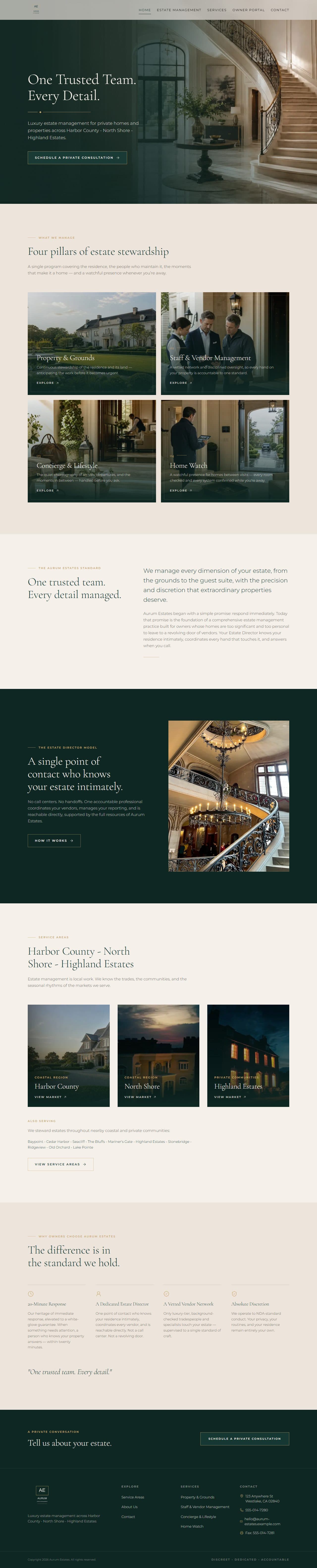 Full-page view of the Aurum Estate Management template