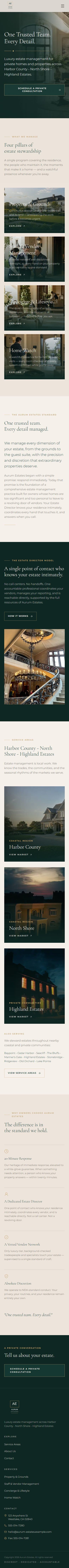 Mobile view of the Aurum Estate Management template