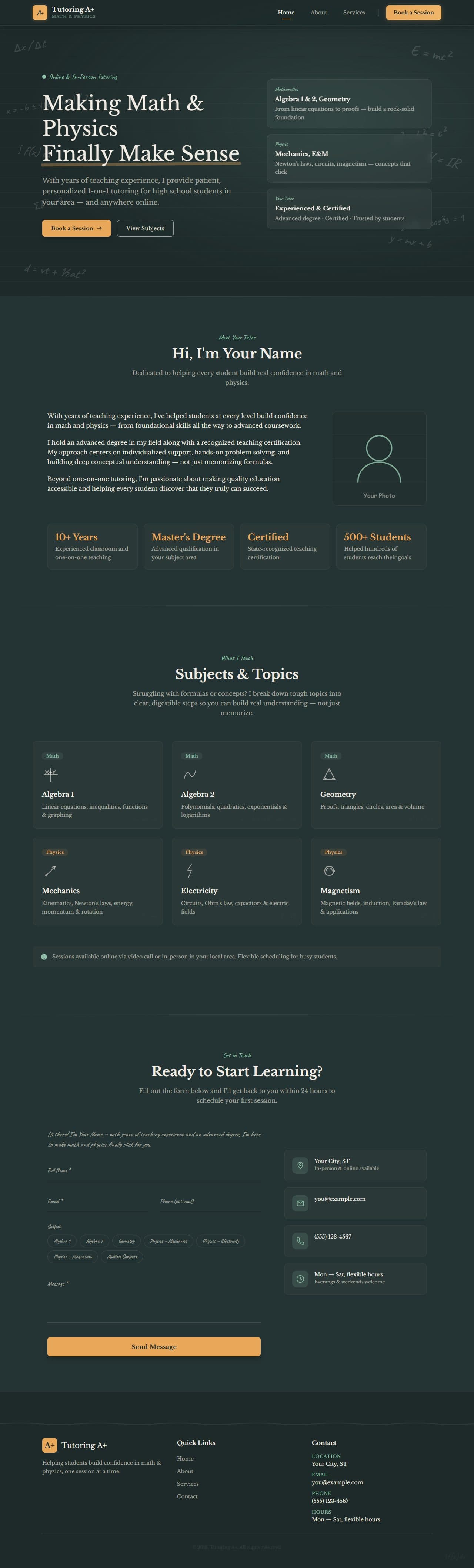 Full-page view of the Tutoring A+ template