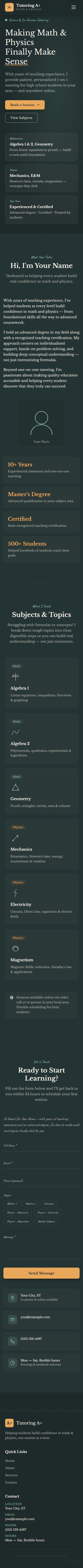 Mobile view of the Tutoring A+ template