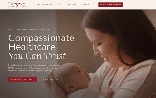Evergreen Women's Health Center website screenshot